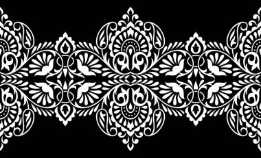 Kusursuz siyah ve beyaz çiçekli kenar