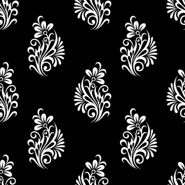 Padrão floral preto e branco sem costura — Vetor de Stock