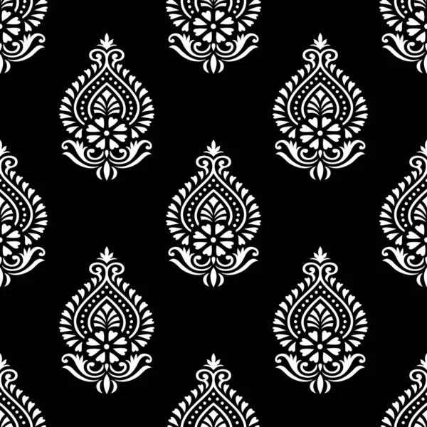 Seamless traditional Asian black and white damask pattern — Stock Vector