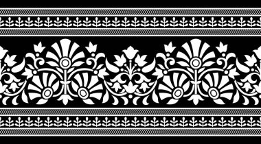 Kusursuz siyah-beyaz kabile çiçekleri sınırı