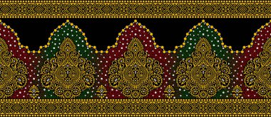 Geleneksel Asya tasarım unsurları ile siyah arkaplan üzerinde pürüzsüz desenli kenar