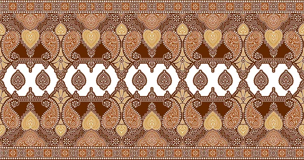 Seamless Brown Paisley Border Traditional Asian Design Elements — Stock Photo, Image