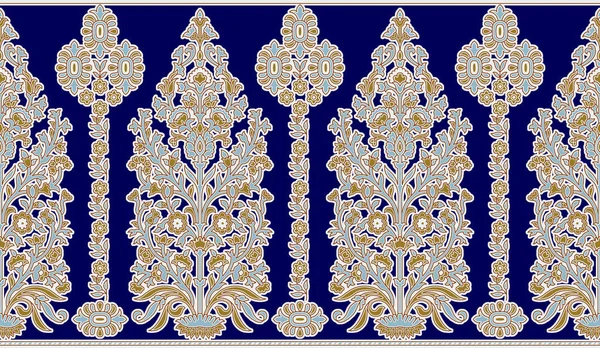Borde Floral Azul Sin Costuras Con Elementos Diseño Asiáticos Tradicionales — Foto de Stock