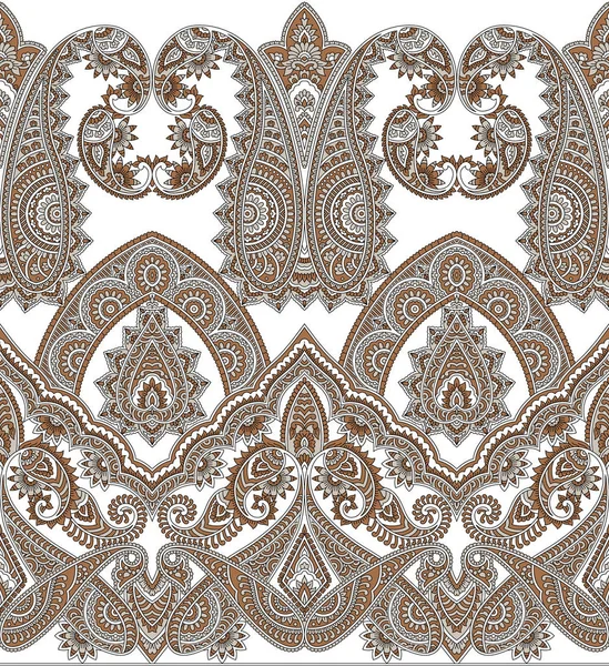 Seamless Brown Paisley Border Traditional Asian Design Elements — Stock Photo, Image