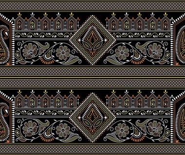 Geleneksel Asya tasarım elementi ile siyah arkaplan üzerinde kusursuz desenli kenar