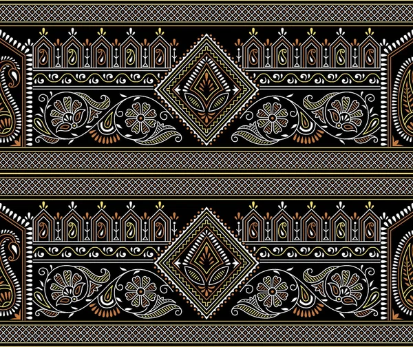 Seamless Paisley Border Black Background Traditional Asian Design Element — 스톡 사진