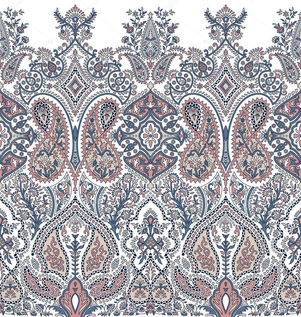Seamless tribal paisley border with traditional Asian design elements