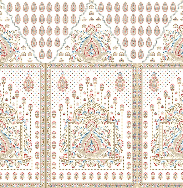 Borda Paisley Marrom Sem Costura Fundo Branco Com Elementos Design — Fotografia de Stock