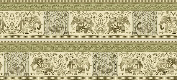 Seamless Peacock Elephant Border Traditional Asian Design Elements — Stock Photo, Image