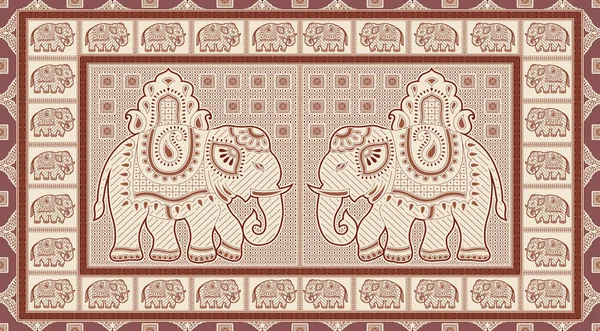 Seamless elephant pattern with traditional Asian design elements