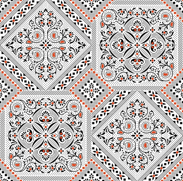 Seamless floral pattern with traditional Asian design elements on white background