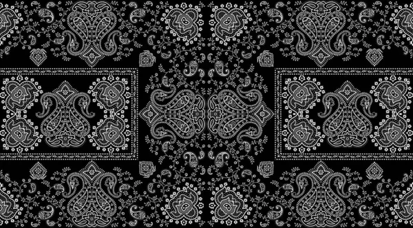 Seamless black and white paisley border with traditional Asian design elements