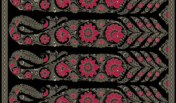 Seamless Paisley Border Black Background Traditional Asian Design Elements — 스톡 사진