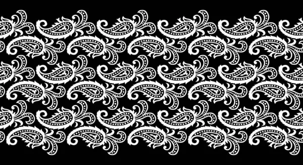 Design Del Bordo Paisley Senza Cuciture Bianco Nero — Vettoriale Stock
