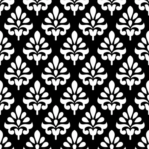 Nahtloses Schwarz Weißes Damast Lotus Blumenmuster — Stockvektor