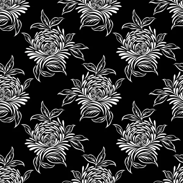 Motif Abstrait Sans Couture Fleurs Rose Noir Blanc — Image vectorielle