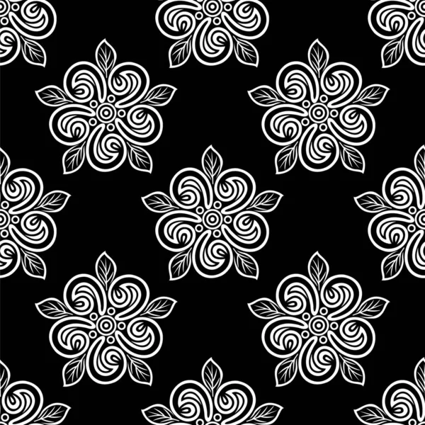 Motif Floral Vectoriel Abstrait Noir Blanc Sans Couture — Image vectorielle