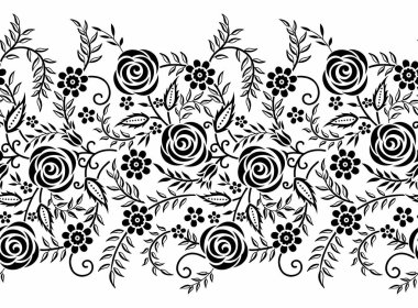 Kusursuz siyah ve beyaz soyut gül sınır tasarımı.