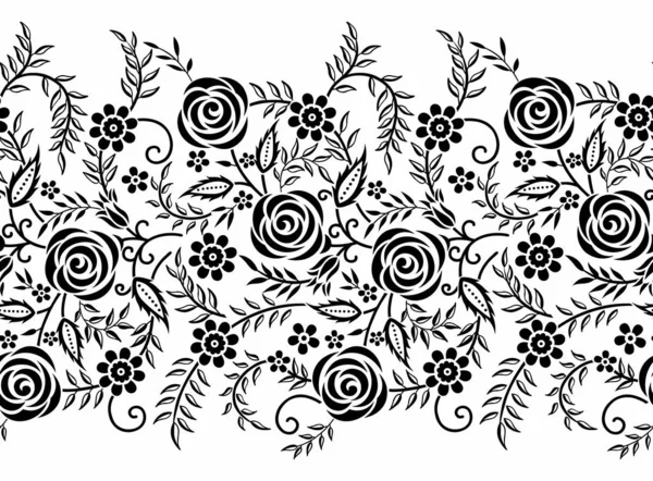 无缝隙的黑白抽象玫瑰边框的设计 — 图库矢量图片