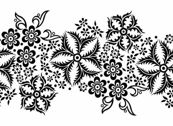 Bordure Florale Sans Couture Noir Blanc — Image vectorielle