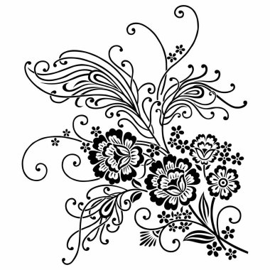 Çiçekli siyah beyaz tavus kuşu tüyü tasarımı