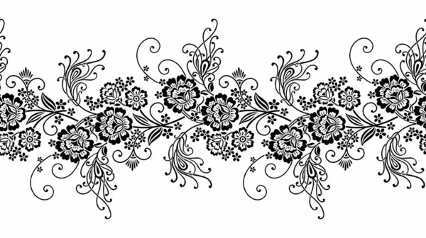 Bordure Noire Blanche Avec Plumes Fleurs — Image vectorielle