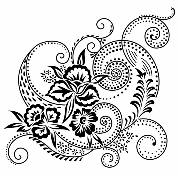 白と黒の渦巻く花のデザイン — ストックベクタ