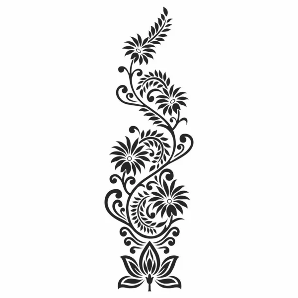 Motif Floral Traditionnel Asiatique Noir Blanc Sur Fond Blanc — Image vectorielle