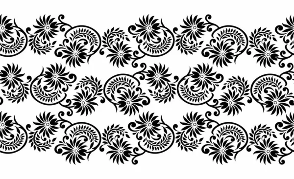 シームレスな黒と白のベクトル花の境界線 — ストックベクタ