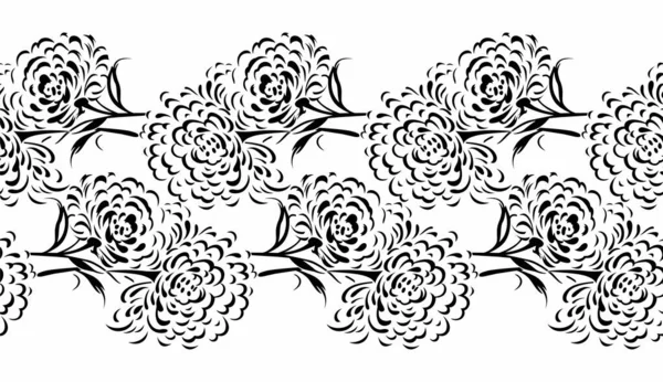 Seamless Black White Abstract Rose Flower Border — Stock Vector