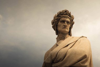 Dante Alighieri Piazza Santa Croce, Florence, İtalya içinde heykeli. Baskın vurdu, kopya alanı, sepya vintage sesleri.
