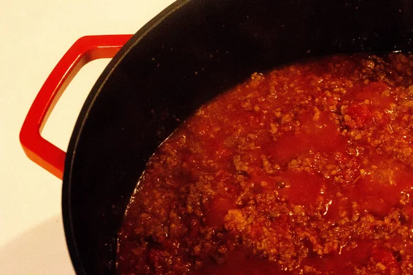 Fille Italiensk Saus Med Kjøtt Tomat Mens Den Kokes Panne – stockfoto