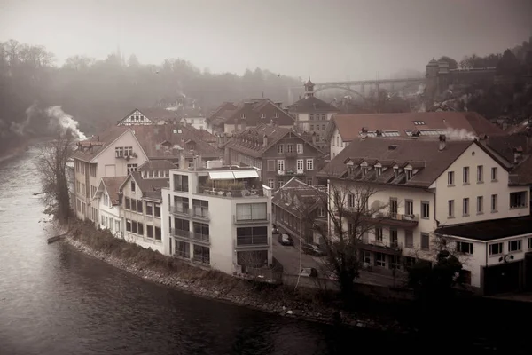 Inverno Berna Affaccia Sul Paesaggio Sul Fiume Aare Atmosfera Fredda — Foto Stock