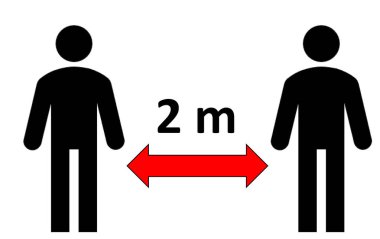 2020 Coronavirus salgını sırasında covid-19 salgınını önlemek için iki kişi arasındaki sosyal mesafenin ölçüsünü sembolize eden basit bir görüntü (2 metre). Sosyal uzaklık örneği, imzala.