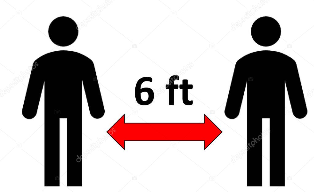 Simple image symbolizing the measure of the social distance to keep between two people to avoid covid-19 contagion during the 2020 coronavirus pandemic (6 feet). Social distancing example, sign.