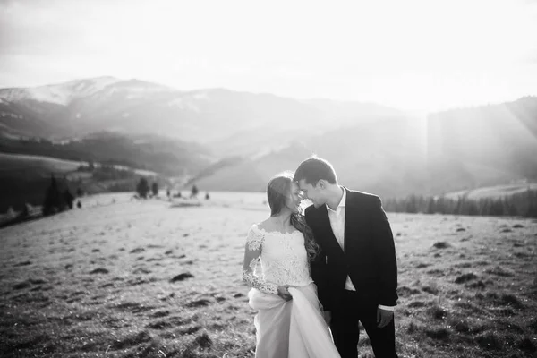 山のポーズ新婚の若いカップル — ストック写真