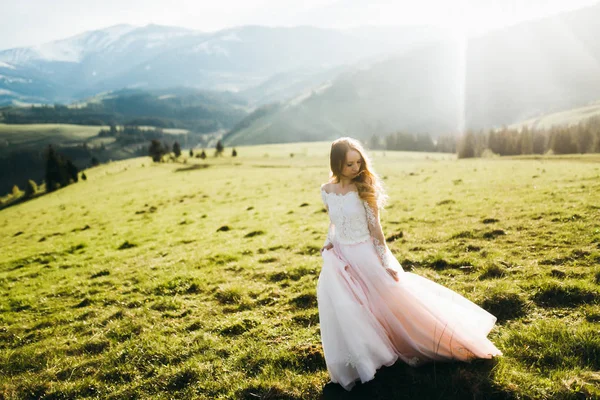 Fiatal Gyönyörű Menyasszony Pózol Szabadban — Stock Fotó