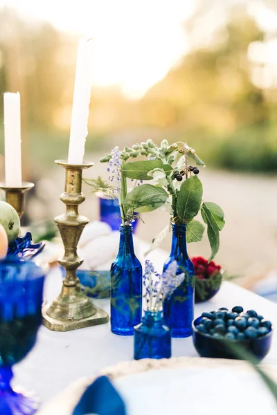 Belle Décoration Jour Mariage Avec Des Bougies Des Baies — Photo