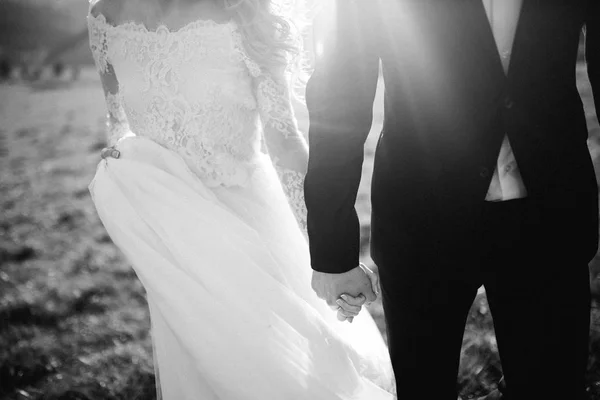 Young Couple Newlyweds Holding Hands Outdoors — Stock Photo, Image