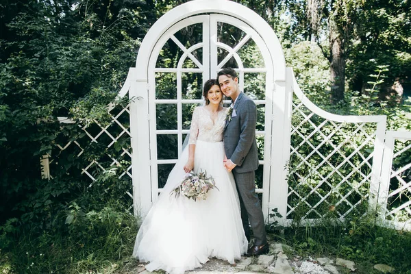 Joven Pareja Recién Casados Posando —  Fotos de Stock