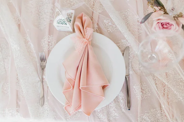 Красивое Розовое Украшение Свадебного Дня Набор Стола — стоковое фото