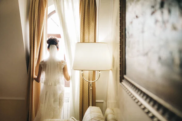 Young Beautiful Bride Posing Window — Stock Photo, Image