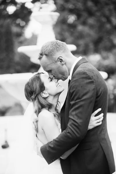 Beau Couple Jeunes Mariés Embrassant — Photo