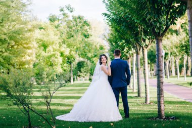  bahar bahçe içinde poz yeni evli genç Çift 