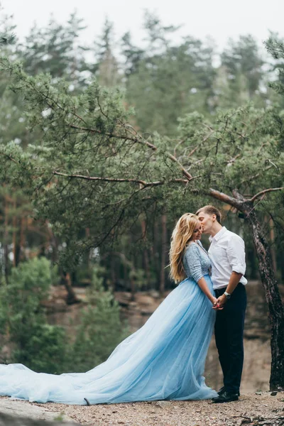 Schönes Junges Paar Sommerpark Küsst — Stockfoto