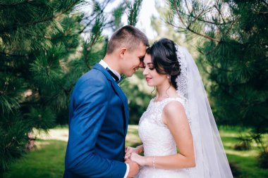 Yeni evliler açık havada poz güzel genç Çift