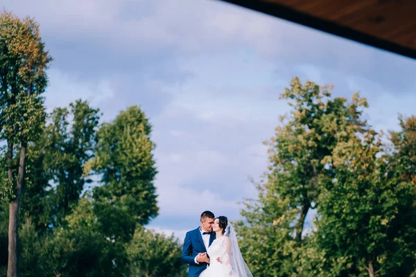 Beau Jeune Couple Jeunes Mariés Embrassant — Photo