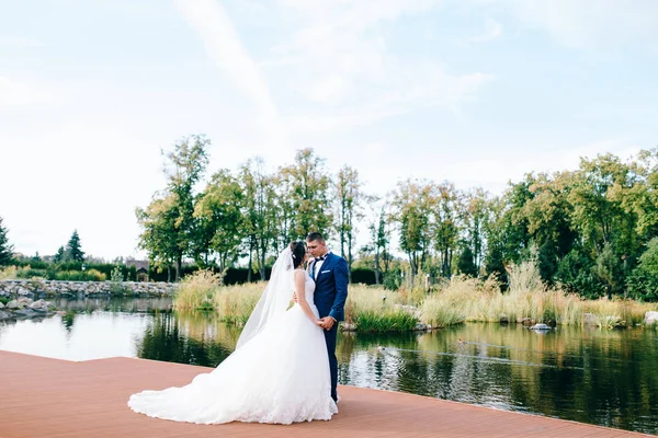 Hermosa Joven Pareja Recién Casados Posando Aire Libre —  Fotos de Stock