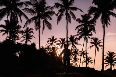 Mutlu genç çift Sahilde yürüyüş tatil günlerinde, Sri Lanka