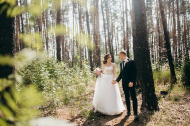 Park'ta yürüyordunuz genç güzel Çift